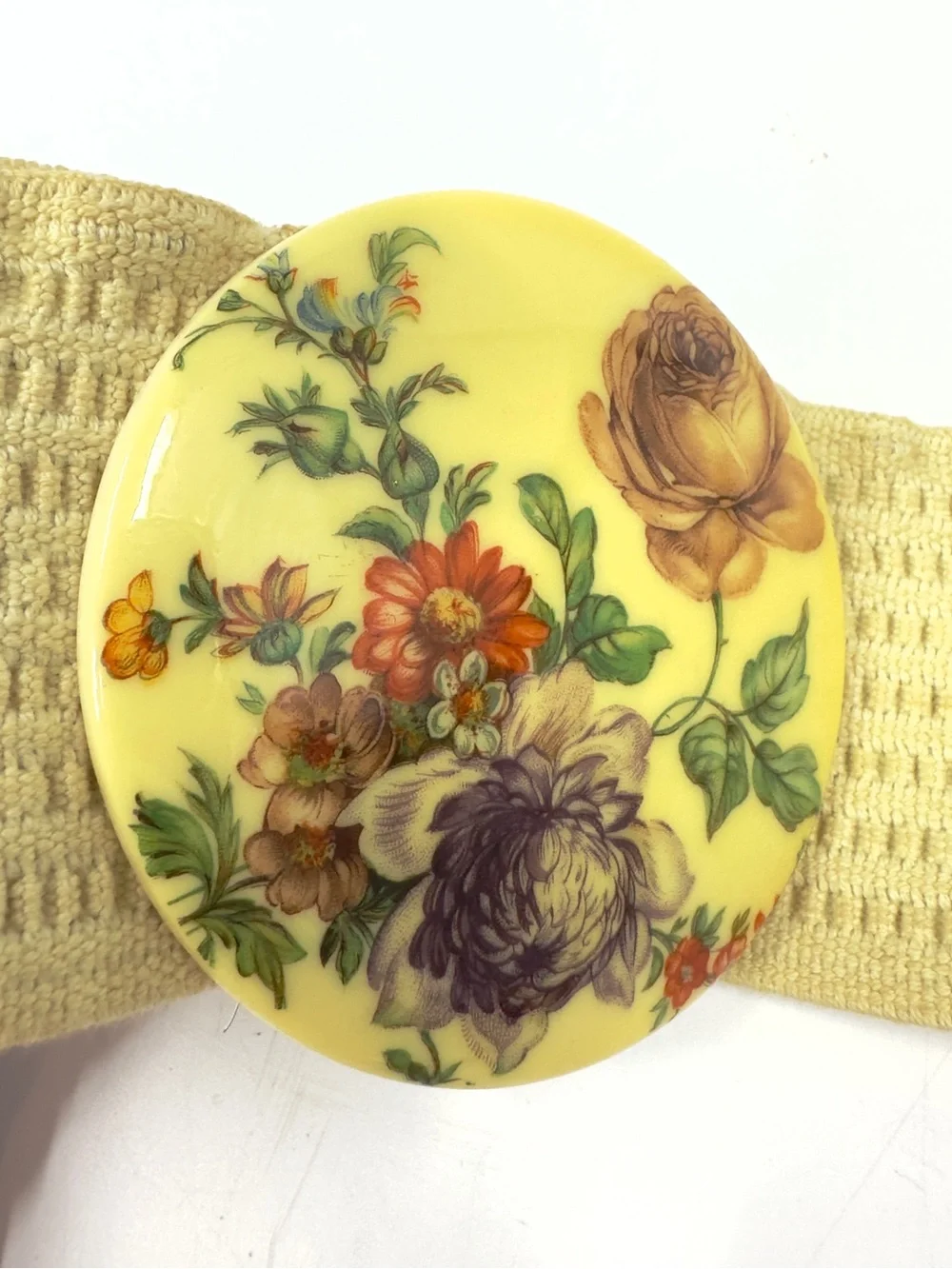 Vintage Wide Stretch Belt West Germany Floral Round Statement Buckle Boho Cottag